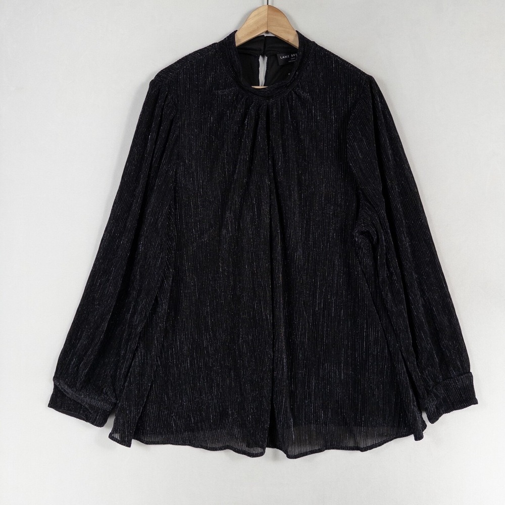 Lane Bryant Top Blouse Womens 22/24 3X Black Shimmery Crinkle Lined New